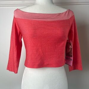 BETTIE PAGE Pinup Coral Pink Off-Shoulder Bop Till You Drop Crop Top